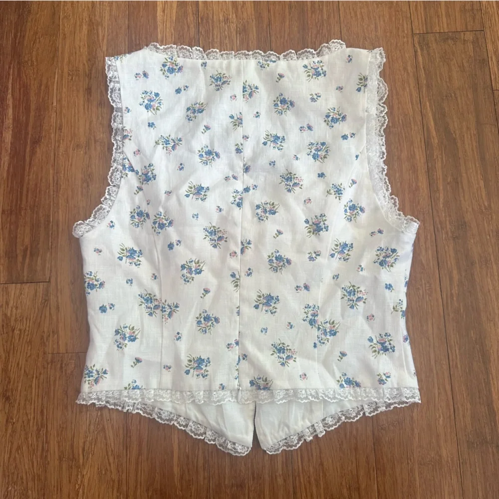 NWOT Reformation Brenda Linen Top size 4 women’s top bow floral lace shirt - Picture 5 of 9